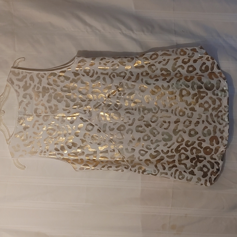 Saks Fifth Avenue Y2K vintage White Tank Top with Gold Leopard Foil - Picture 4 of 6